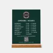Business Logo QR Code Opening Hours Green アクリルサイン (正面)