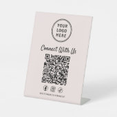Business Logo QR Code Pink Tabletop 台座サイン (正面)