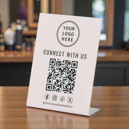 Business Logo QR Code Pink Tabletop 台座サイン