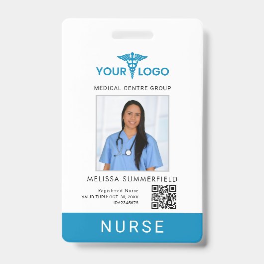 Business Logo QR Code Registered Nurse Photo ID  バッジ (正面)