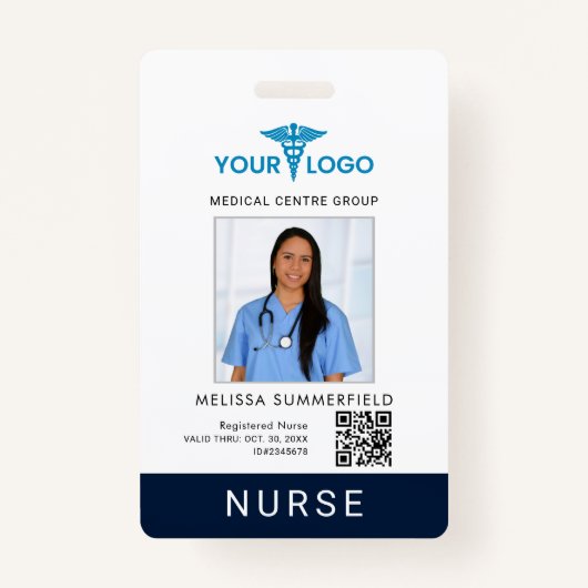 Business Logo QR Code Registered Nurse Photo ID バッジ (正面)