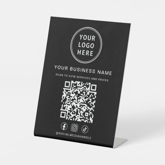Business Logo QR Code Social Media Black 台座サイン (正面)