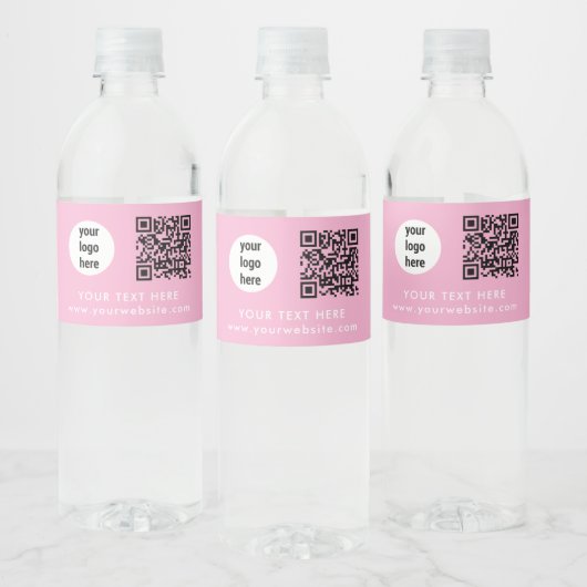 Business Logo QR Code Text Website Pink Customer ペットボトルラベル (ボトル)
