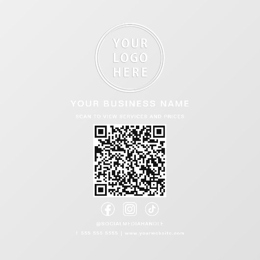 Business Logo QR Code White Lettering ウィンドウサイン (シート)