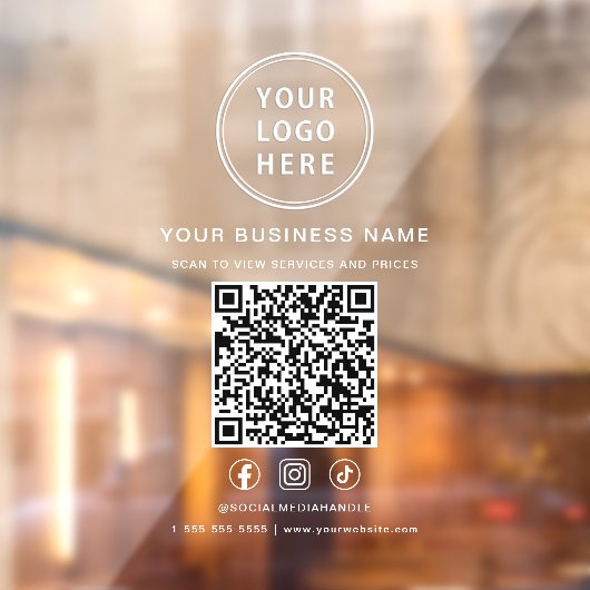 Business Logo QR Code White Lettering ウィンドウサイン (シート2)