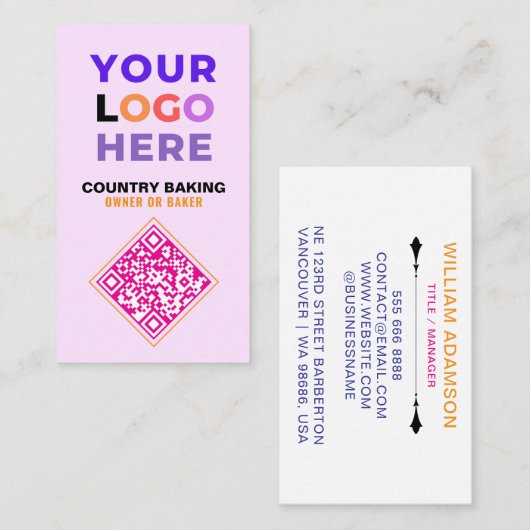 Business Logo & QR Code | White & Pink Bakery 名刺 (正面/裏面)