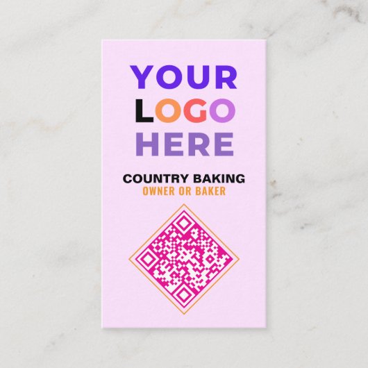 Business Logo & QR Code | White & Pink Bakery 名刺 (正面)