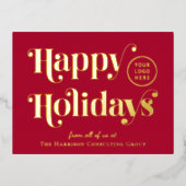 Business Logo Red Christmas Gold 箔シーズンポストカード (正面)