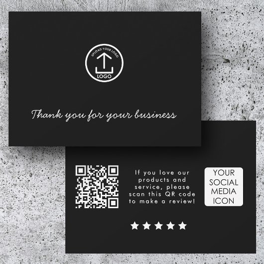 Business Logo Review Link QR Code Thank You Black サンキューカード