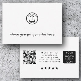 Business Logo Review Link QR Code Thank You White サンキューカード