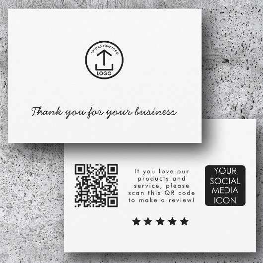 Business Logo Review Link QR Code Thank You White サンキューカード
