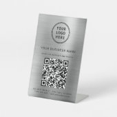 Business Logo Scan Me QR Code Silver 台座サイン (正面)
