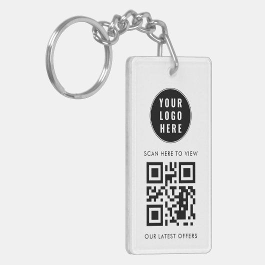 Business Logo Scan QR Code Simple Custom キーホルダー (正面左)