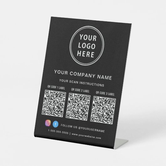 Business Logo Social Media Create 3 QR Codes 台座サイン (正面)