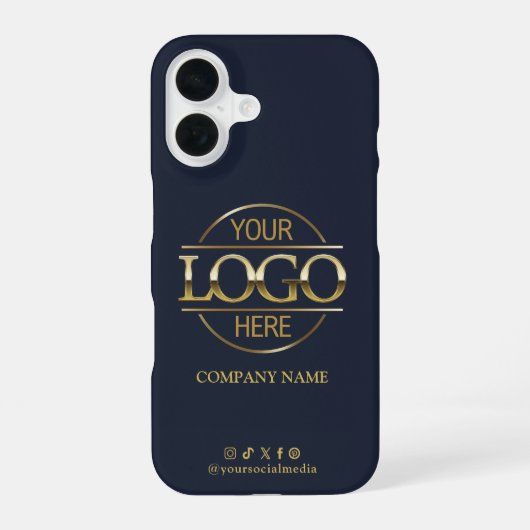Business Logo & Social Media Navy Blue Promotional iPhone 16ケース (裏面)