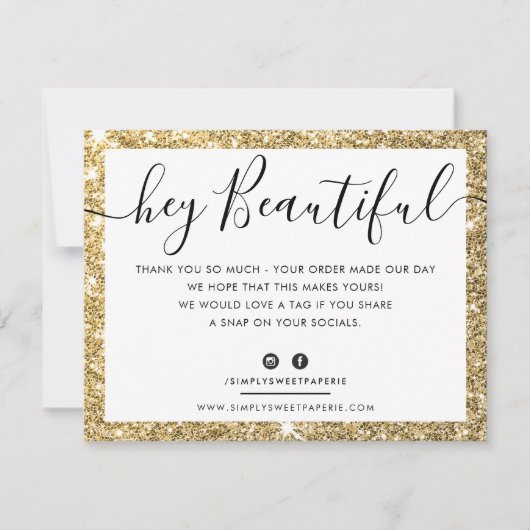BUSINESS LOGO THANK YOU BLACKエレガント金ゴールドグリッター サンキューカード (正面)