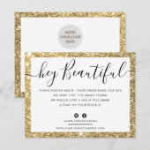 BUSINESS LOGO THANK YOU BLACKエレガント金ゴールドグリッター サンキューカード (正面/裏面)