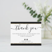 BUSINESS LOGO THANK YOU BLACKエレガント金ゴールドグリッター サンキューカード (スタンド正面)