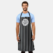 Business Logo Vertical White Stripes  エプロン (着用した状態)