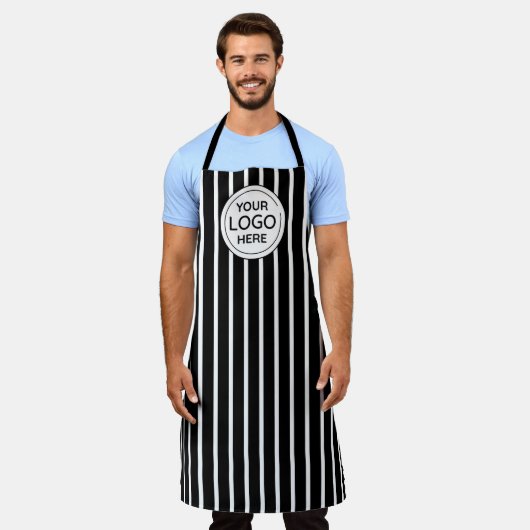 Business Logo Vertical White Stripes エプロン (着用した状態)