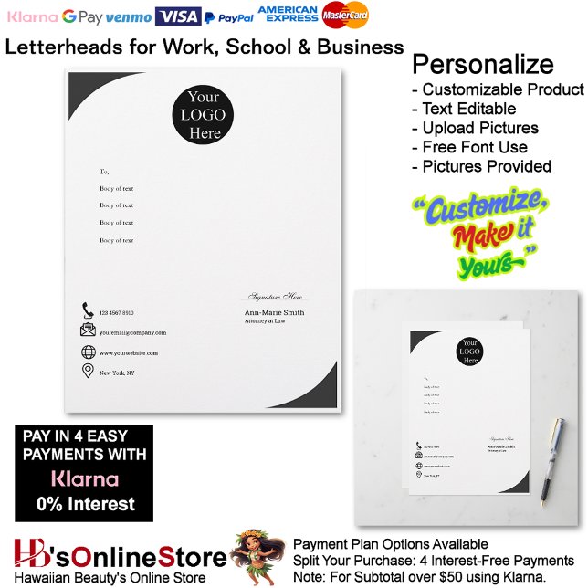 Business Modern Black Logo Company Name Signature  レターヘッド (Business Modern Black Logo Company Name Signature Letterhead.)
