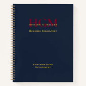 Business Monogram Logo Navy Burgundy Gold Employee ノートブック (正面)