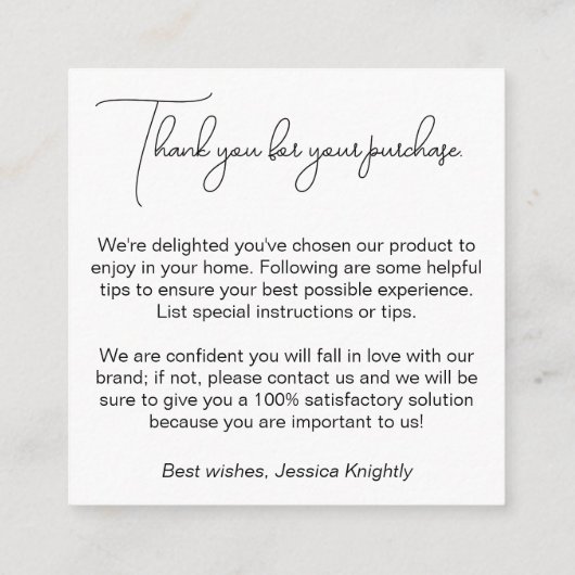 Business Monogram Scriptロゴお客様ありがとうございます エンクロージャーカード (裏面)