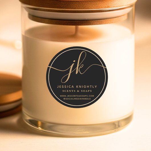 Business Monogram Scriptロゴ連絡黒金ゴールド ラウンドシール