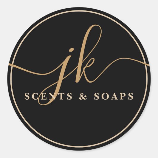 Business Monogram Script Logo Black ラウンドシール (正面)