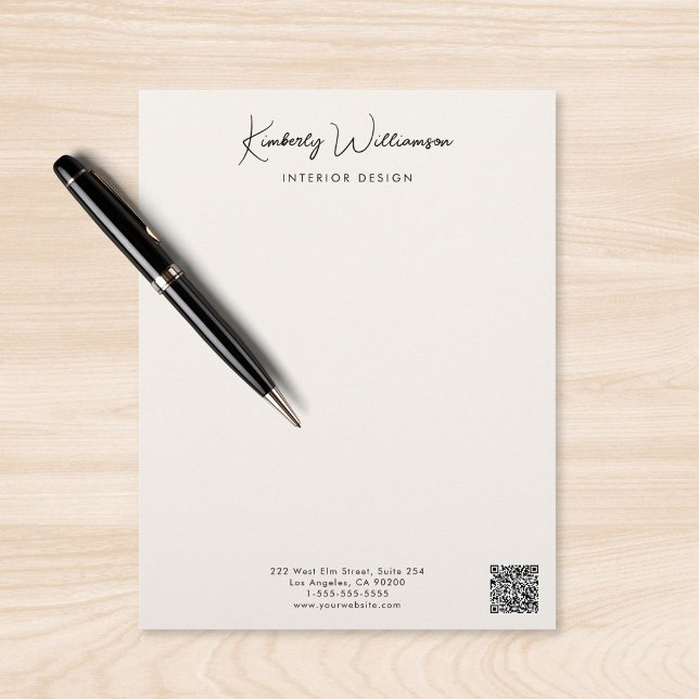 Business Name Signature Script QR Code Cream レターヘッド (Business Name Signature Script QR Code Cream Letterhead)