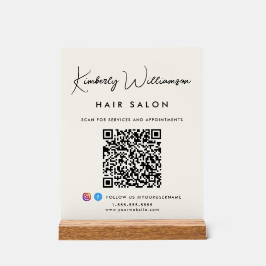 Business Name Stylish Signature Script QR Code アクリルサイン (正面)