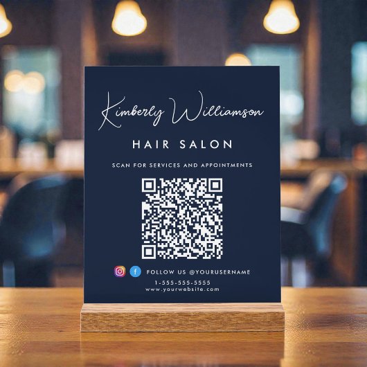 Business Name Stylish Signature Script QR Code アクリルサイン
