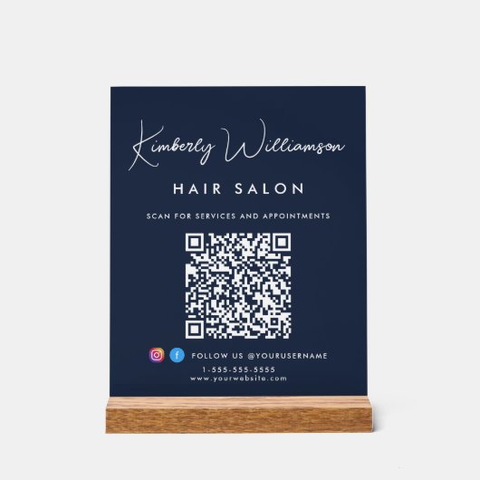 Business Name Stylish Signature Script QR Code アクリルサイン (正面)