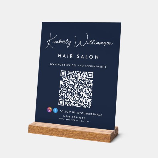 Business Name Stylish Signature Script QR Code アクリルサイン (傾斜)