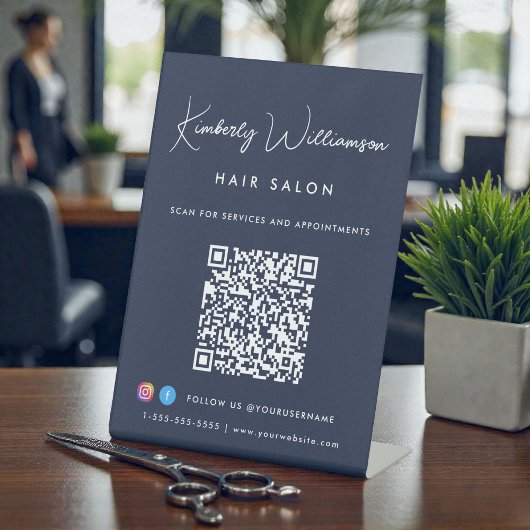 Business Name Stylish Signature Script QR Code 台座サイン