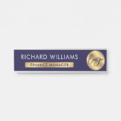 Business Navy & Businessロゴ従業員の名前ジョブのタイトル サインプレート (正面)