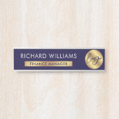 Business Navy & Businessロゴ従業員の名前ジョブのタイトル サインプレート (正面)