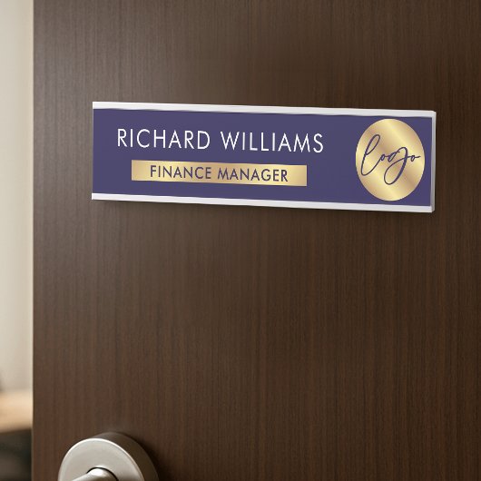 Business Navy & Businessロゴ従業員の名前ジョブのタイトル サインプレート