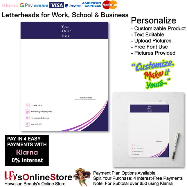 Business Navy Pink Purple Logo Brand Signature レターヘッド (Business Navy Pink Purple Logo Brand Name Letterhead.)