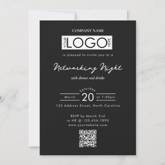 Business Networking Dinner Event Logo QR Code 招待状 (正面)