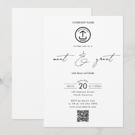 Business Networking Dinner Event Logo Script 招待状 (正面/裏面)