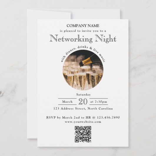 Business Networking Dinner Event Photo QR Code 招待状 (正面)