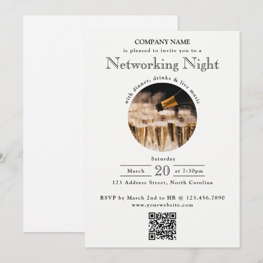 Business Networking Dinner Event Photo QR Code 招待状 (正面/裏面)