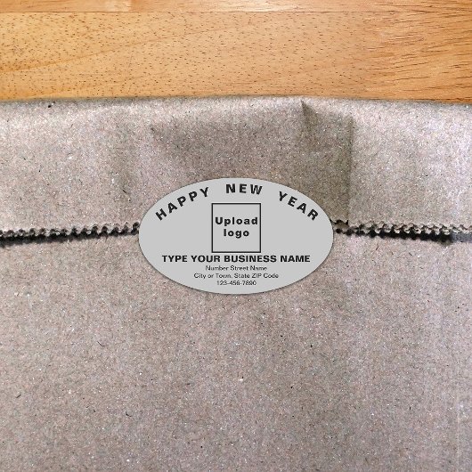 Business New Year Gray Ovalステッカー 楕円形シール