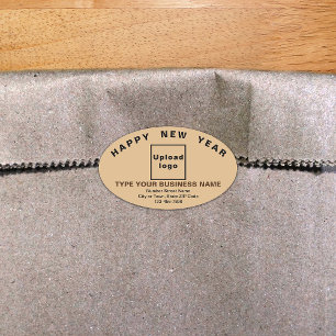 Business New Year Light Brown Ovalステッカー 楕円形シール