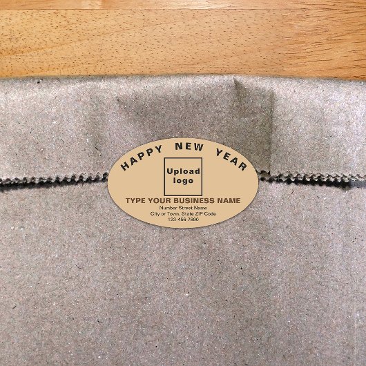 Business New Year Light Brown Ovalステッカー 楕円形シール