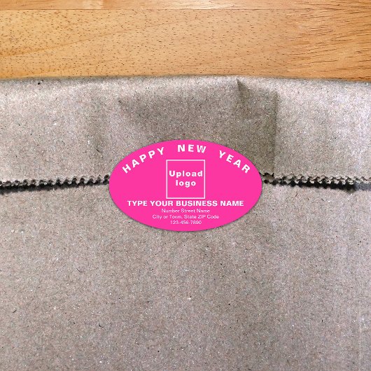 Business New Year Pink Ovalステッカー 楕円形シール
