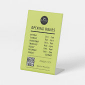 Business Open Hours Black Olive Green Logo QR Code 台座サイン (正面)