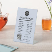 Business Open Hours Black Pastel Blue Logo QR Code 台座サイン (インサイチュ)