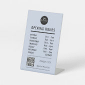 Business Open Hours Black Pastel Blue Logo QR Code 台座サイン (正面)